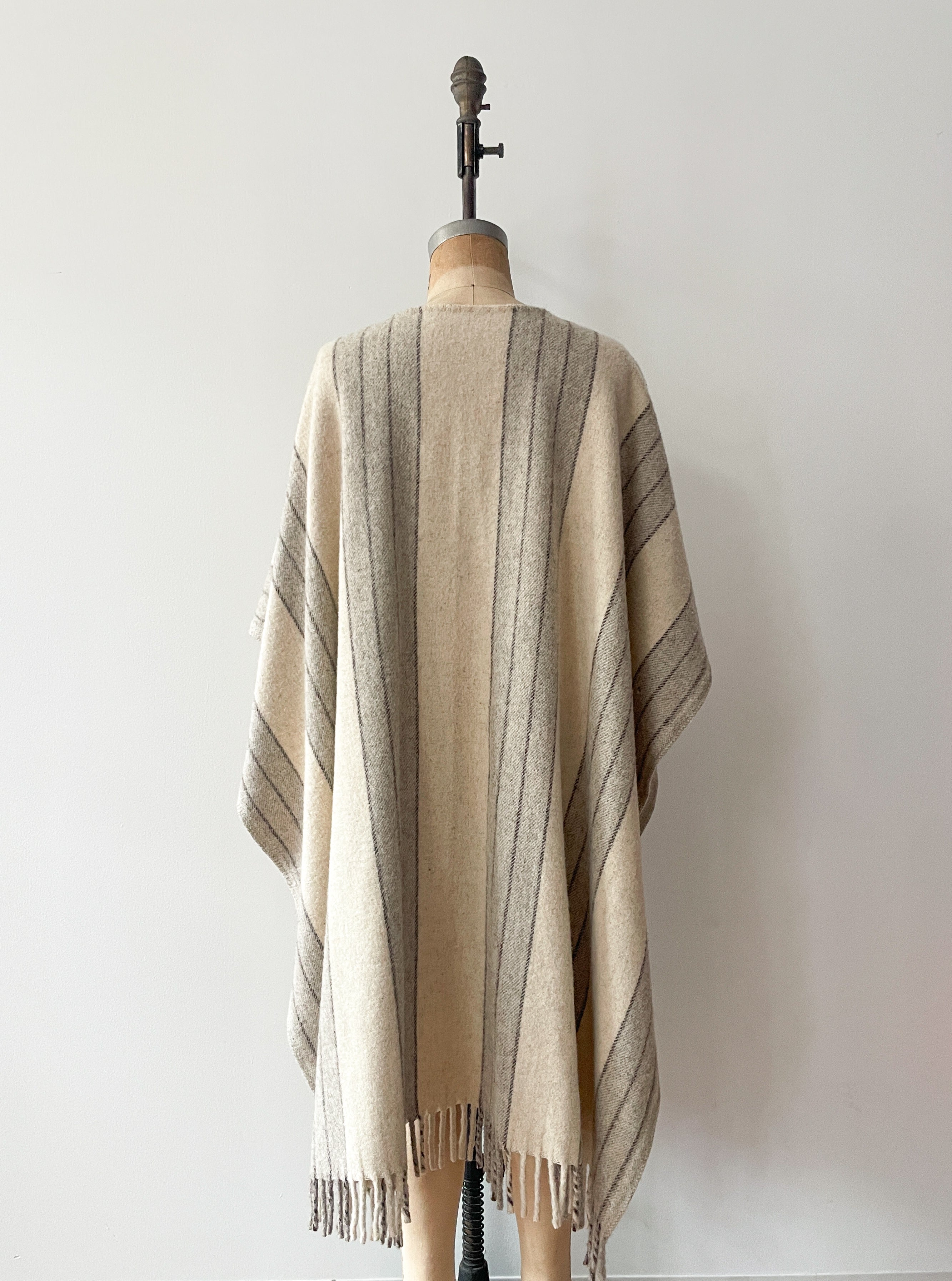 1960s Vintage Wool Striped Fringed Poncho Cape by Artisanias Reyes