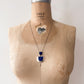 1990s Vintage Sterling Silver & Lapis Lazuli Abstract Statement Modernist Pendant Necklace