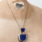 1990s Vintage Sterling Silver & Lapis Lazuli Abstract Statement Modernist Pendant Necklace