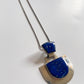 1990s Vintage Sterling Silver & Lapis Lazuli Abstract Statement Modernist Pendant Necklace