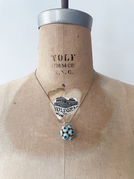 1950s Vintage Turkish Sputnik Glass Multi Evil Eye Charm with Sterling Silver Chain - RARE!
