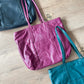 1980s Vintage Leather Zip Closure XL Totes - Plum, Teal, & Deep Navy