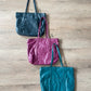 1980s Vintage Leather Zip Closure XL Totes - Plum, Teal, & Deep Navy