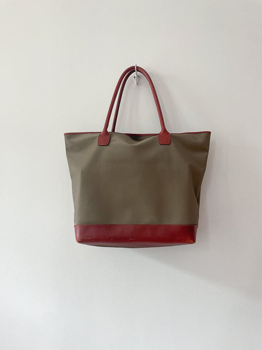1990s Vintage XL Calvin Klein Tan Canvas & Leather Tote Bag