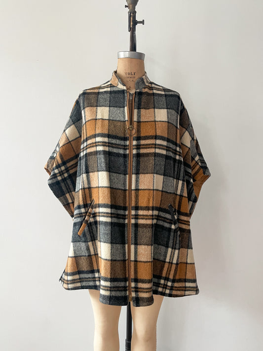 1960s Vintage Plaid Wool & Canvas Reversible Cape