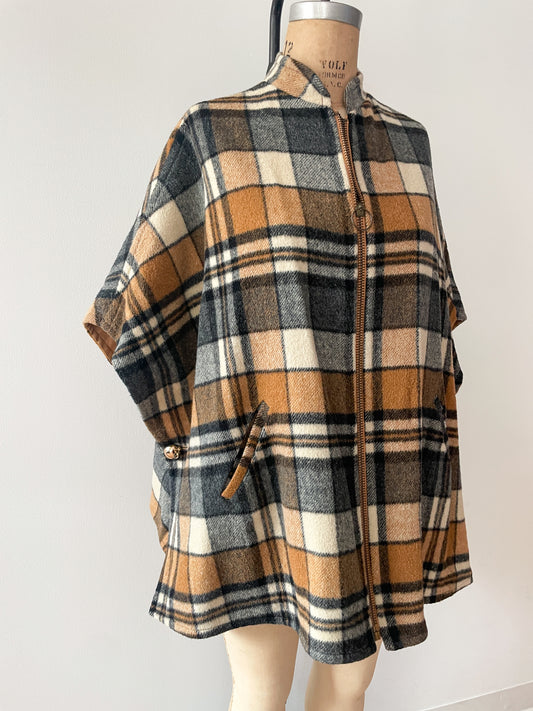 1960s Vintage Plaid Wool & Canvas Reversible Cape