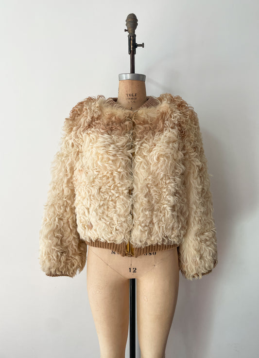 1970s Vintage Curly Mongolian Lamb Short Jacket by Jacobson's