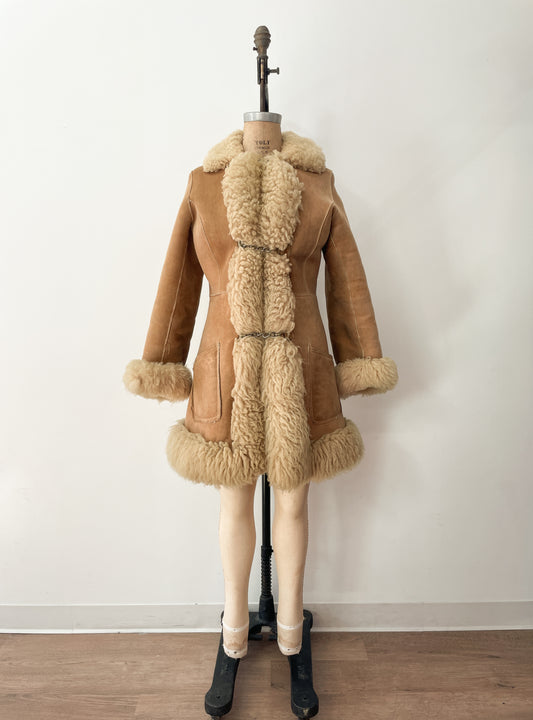 1970s Vintage Stunning Shearling Penny Lane Suede Leather Coat