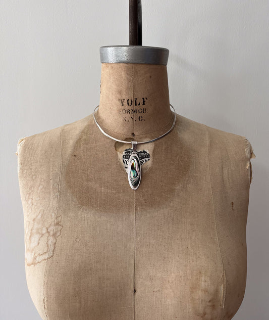 1990s Vintage Abalone Shell 925 Sterling Silver Collar Necklace