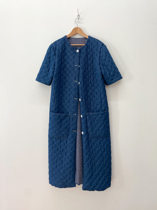1990s Vintage Handmade Long Quilted Denim Duster Coat