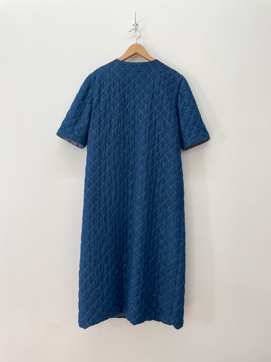1990s Vintage Handmade Long Quilted Denim Duster Coat