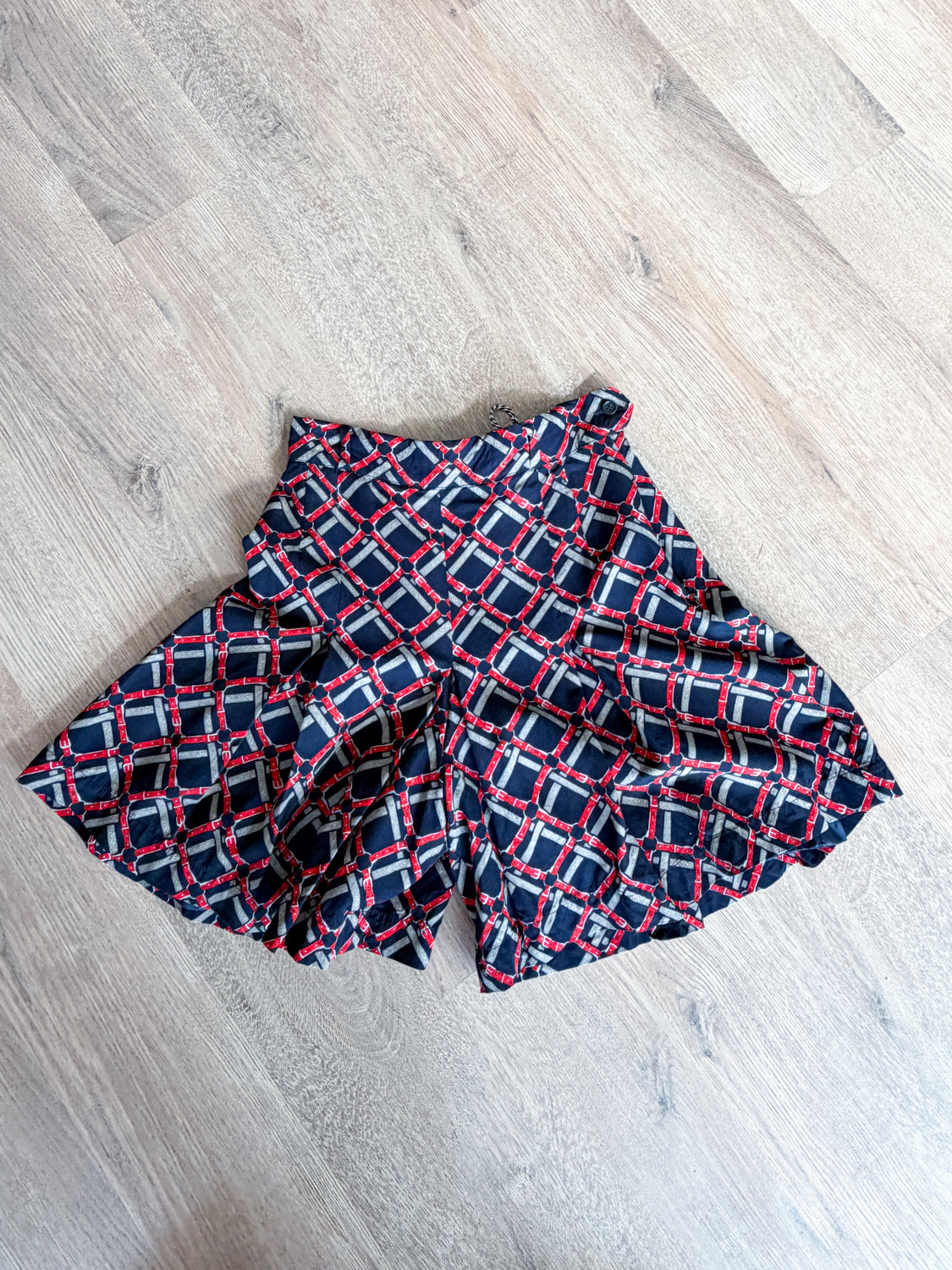 1990s Vintage Made in Italy Navy Horse Tack Print Preppy Sporty Skort Shorts Skirt