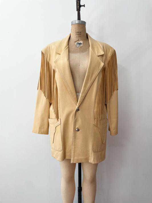 1980s Vintage Soft Tan Leather Fringe Men's Blazer