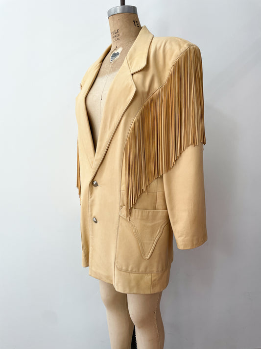 1980s Vintage Soft Tan Leather Fringe Men's Blazer