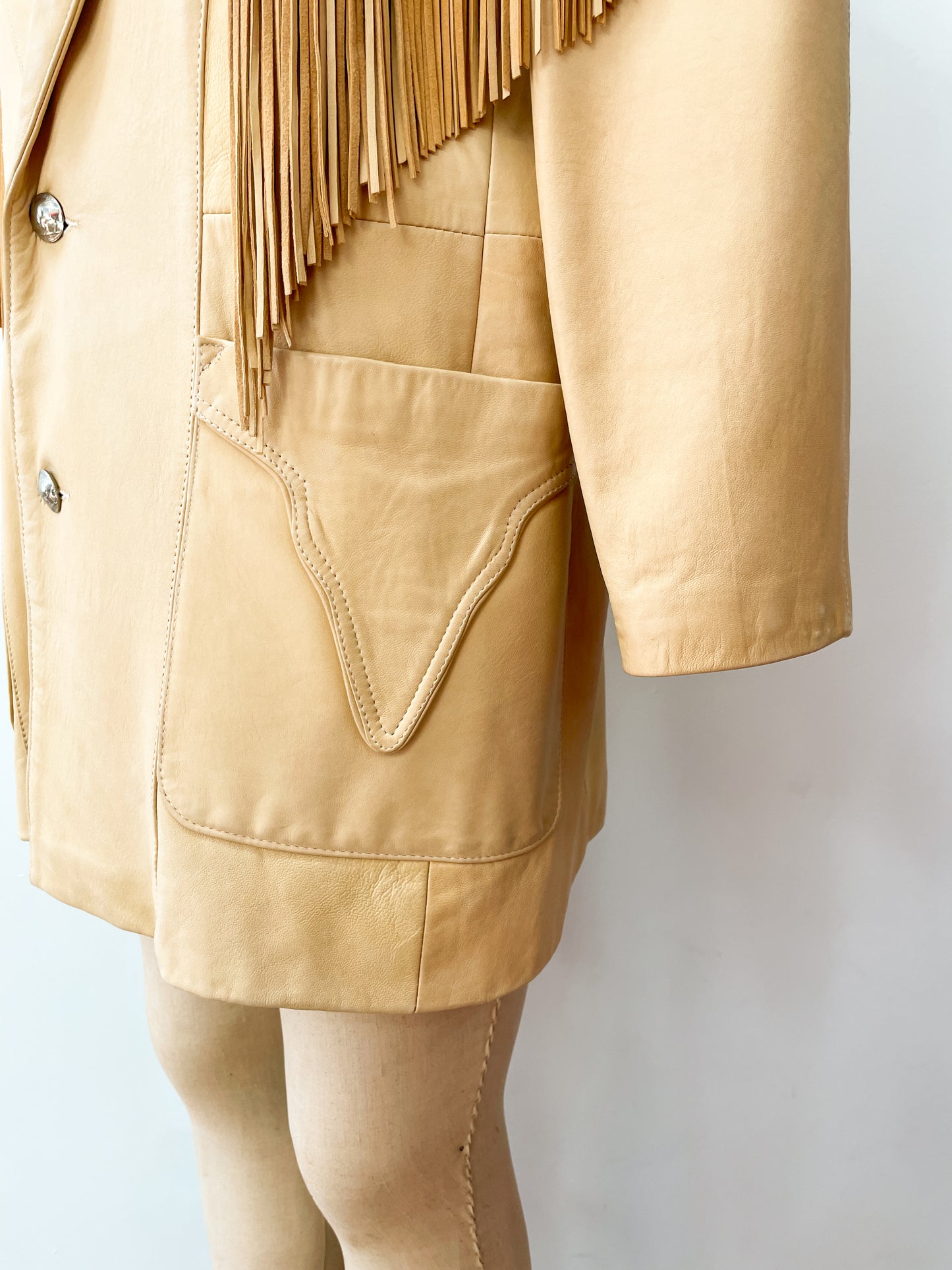 1980s Vintage Soft Tan Leather Fringe Men's Blazer