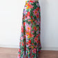 1970s Vintage Ruffle Floral Chiffon Maxi Skirt