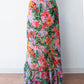 1970s Vintage Ruffle Floral Chiffon Maxi Skirt