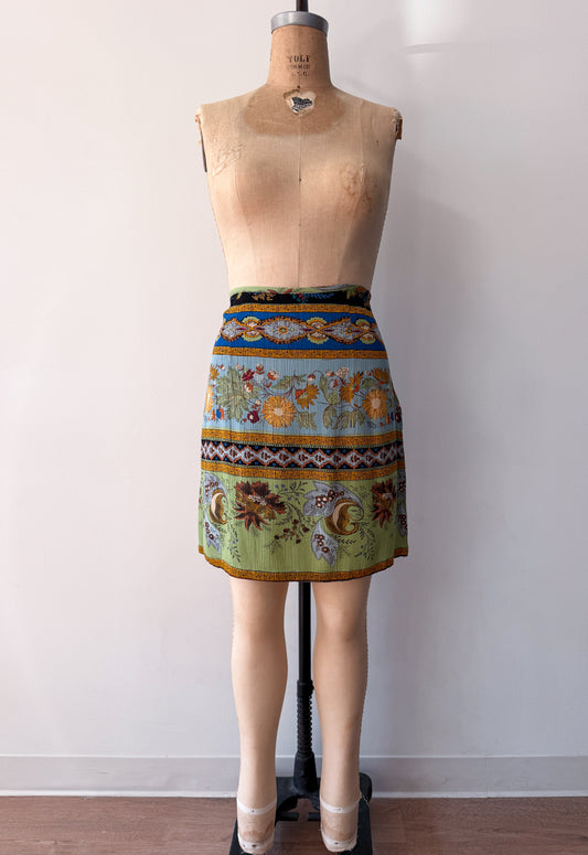 1990s Vintage Floral Tapestry Earth Tones Mini Skirt by Carol Little