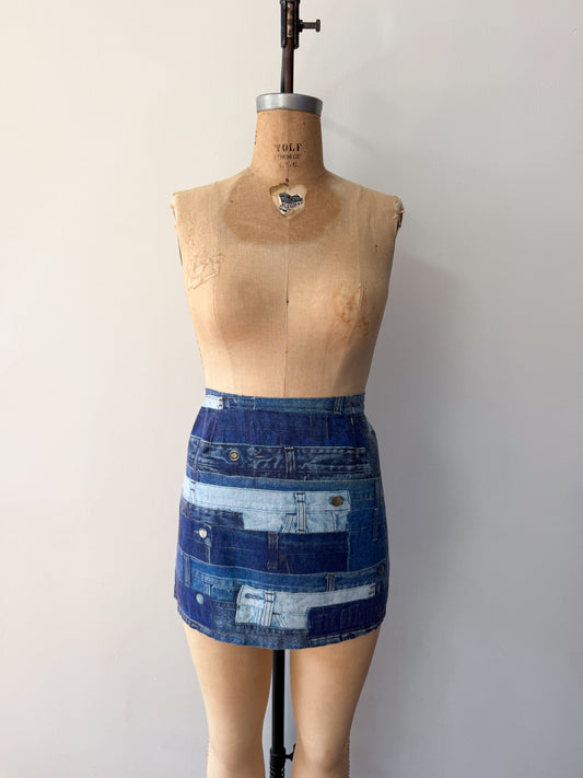 1990s Vintage 100% Cotton USA Made Express "Denim" Pant Waistband Photoprint Mini Skirt