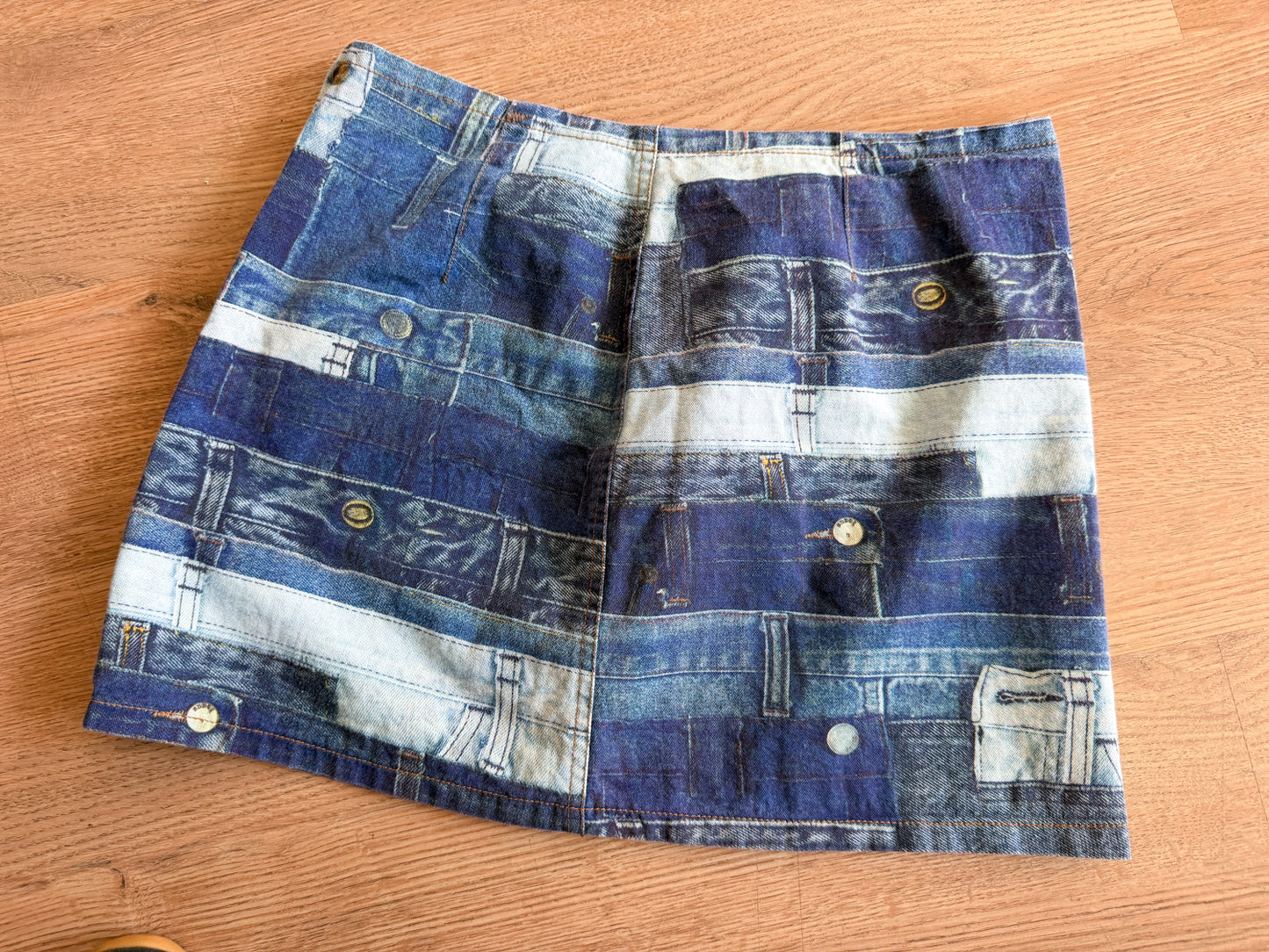 1990s Vintage 100% Cotton USA Made Express "Denim" Pant Waistband Photoprint Mini Skirt