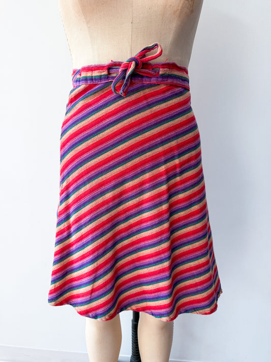 1970s Rainbow Woven Cotton Wrap Skirt