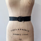 1980s Vintage Absract Buckle Black Leather Belt