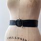1980s Vintage Absract Buckle Black Leather Belt
