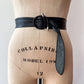 1980s Vintage Absract Buckle Black Leather Belt