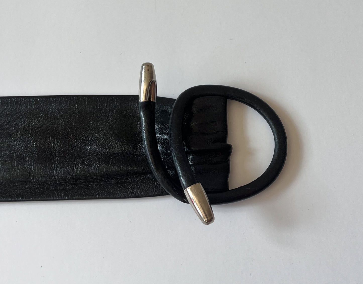 1980s Vintage Absract Buckle Black Leather Belt