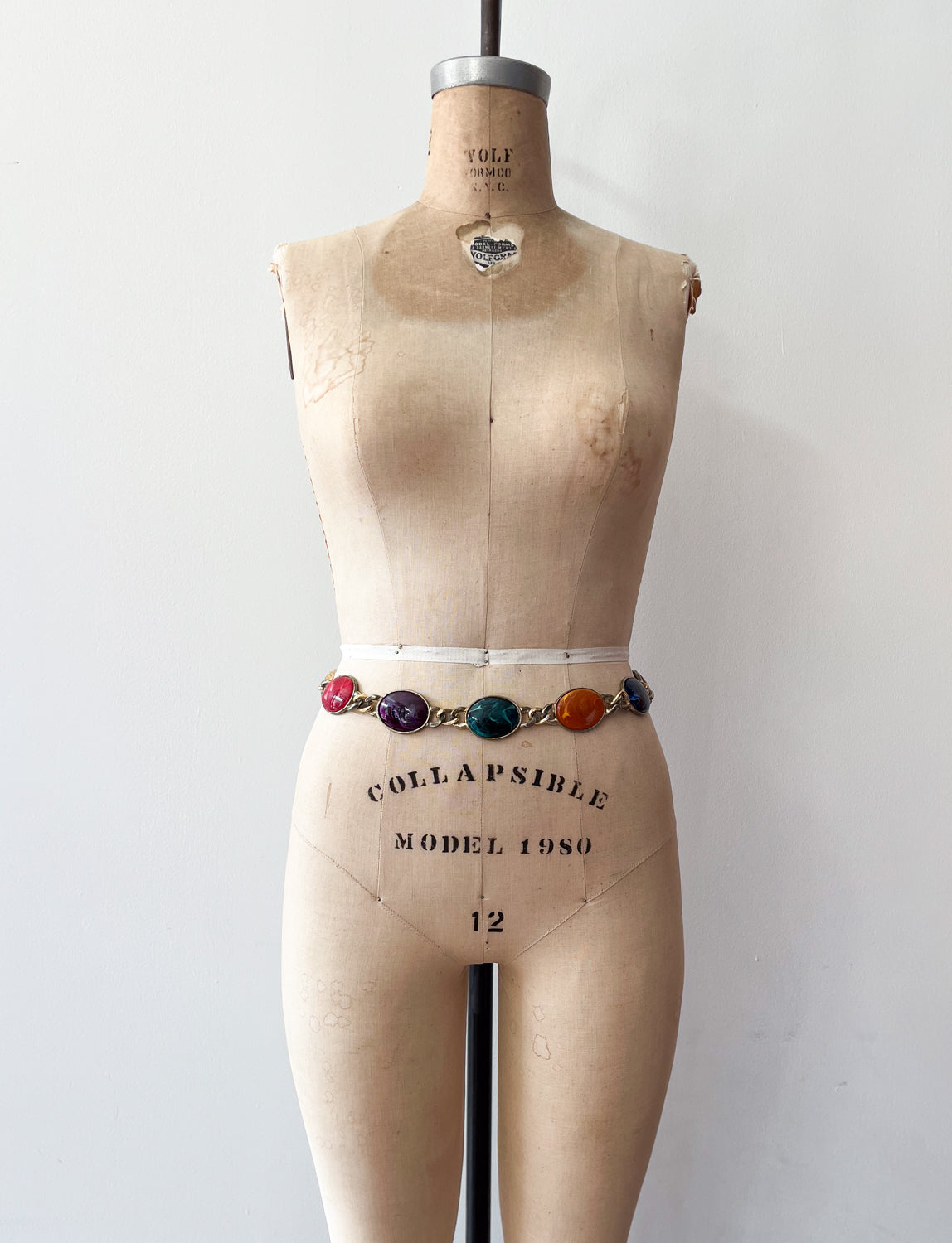 1990s Vintage Chunky Gold Tone Colorful Chain Belt