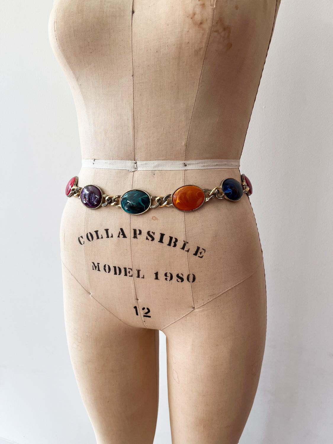 1990s Vintage Chunky Gold Tone Colorful Chain Belt