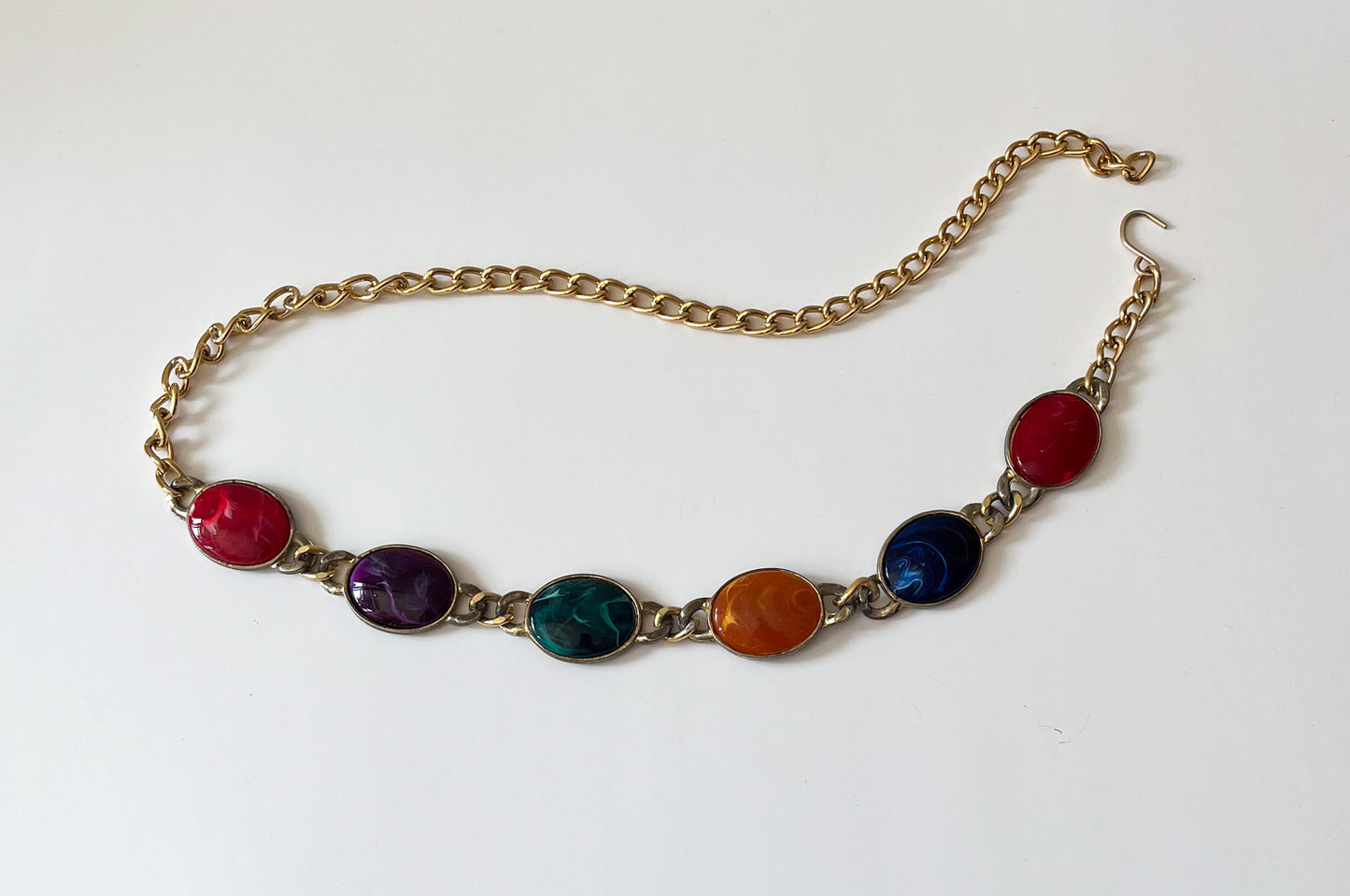 1990s Vintage Chunky Gold Tone Colorful Chain Belt