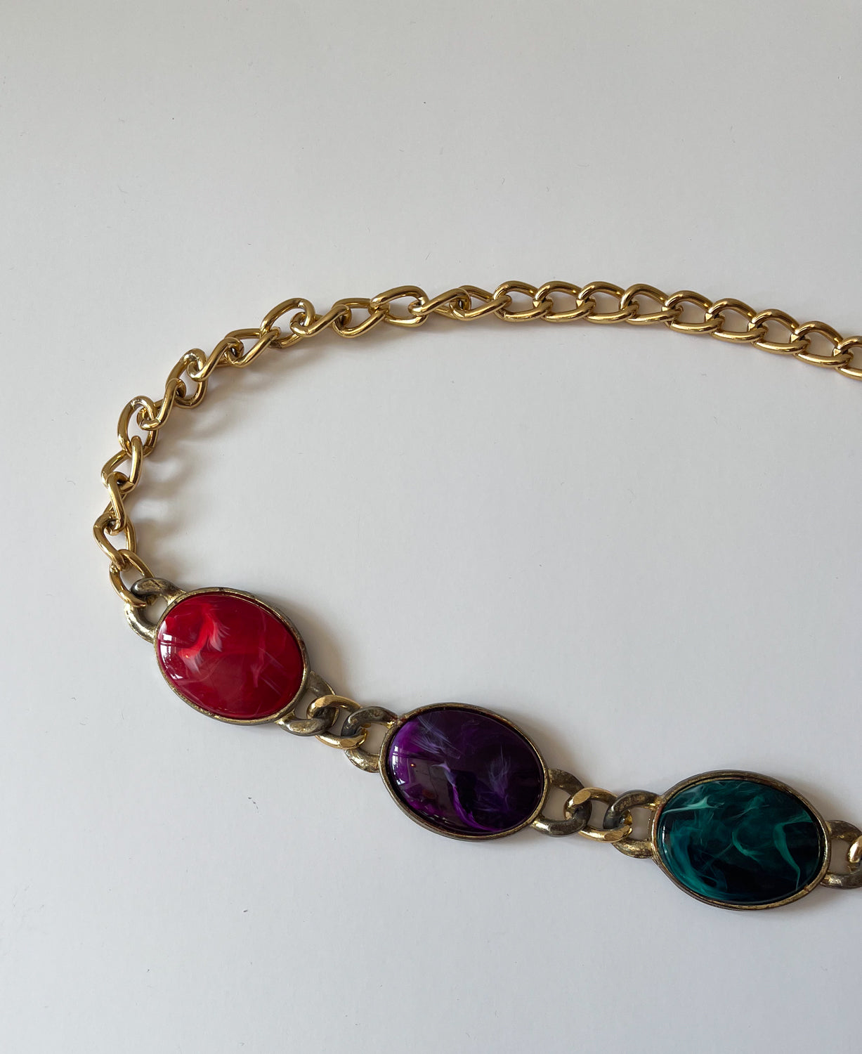 1990s Vintage Chunky Gold Tone Colorful Chain Belt
