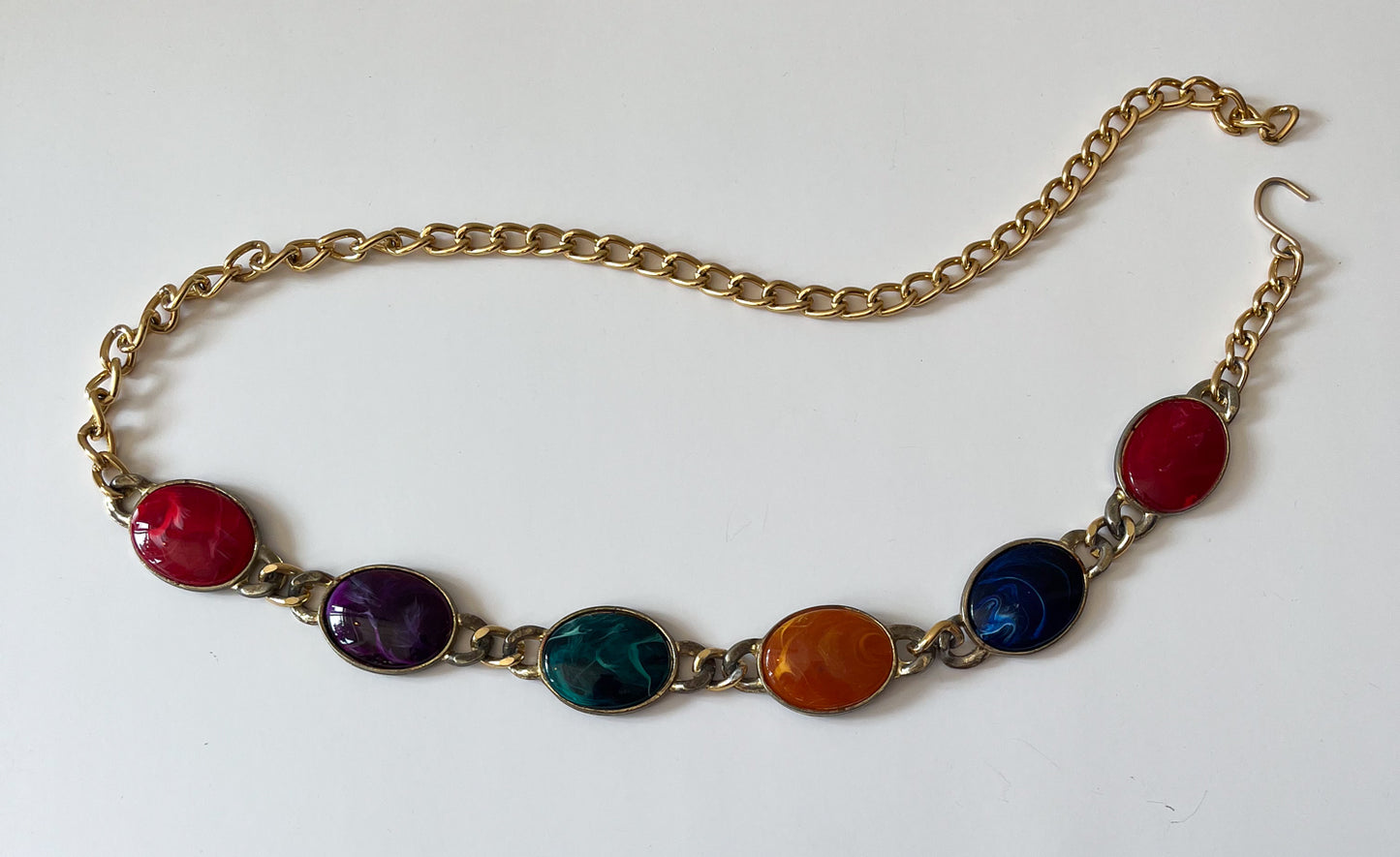1990s Vintage Chunky Gold Tone Colorful Chain Belt