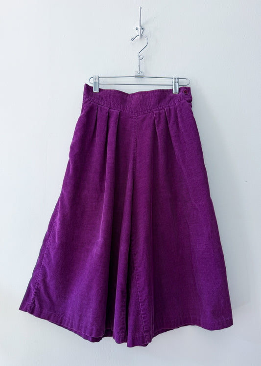 1970s High Waisted Purple Corduroy Gaucho Pants