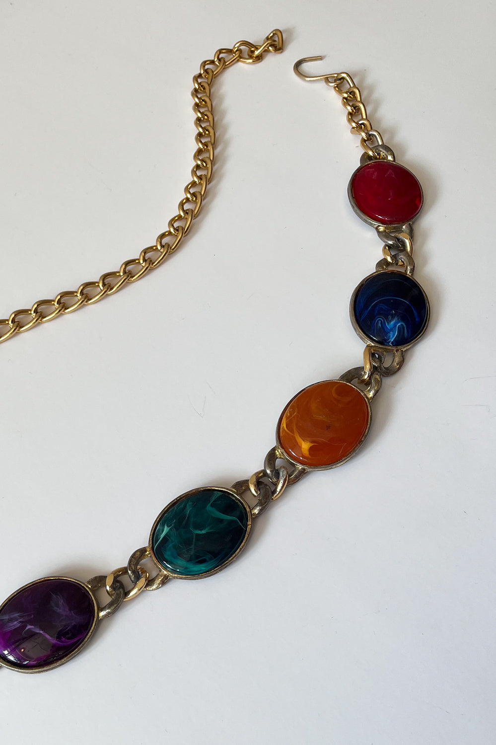 1990s Vintage Chunky Gold Tone Colorful Chain Belt