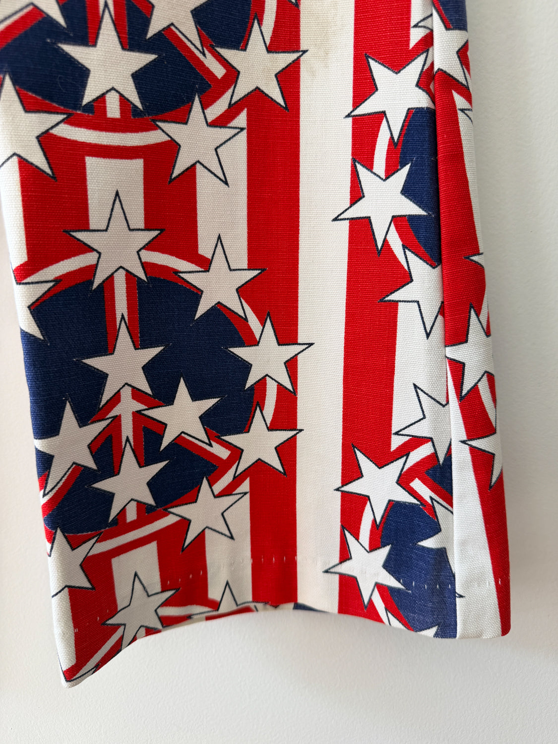 1970s Vintage Peace Sign Protest Stars and Stripes Flare Bellbottom Jeans