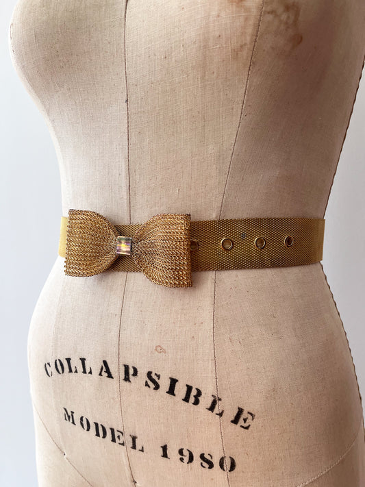 1980s Vintage Gold Tone Big Bow Metal Belt