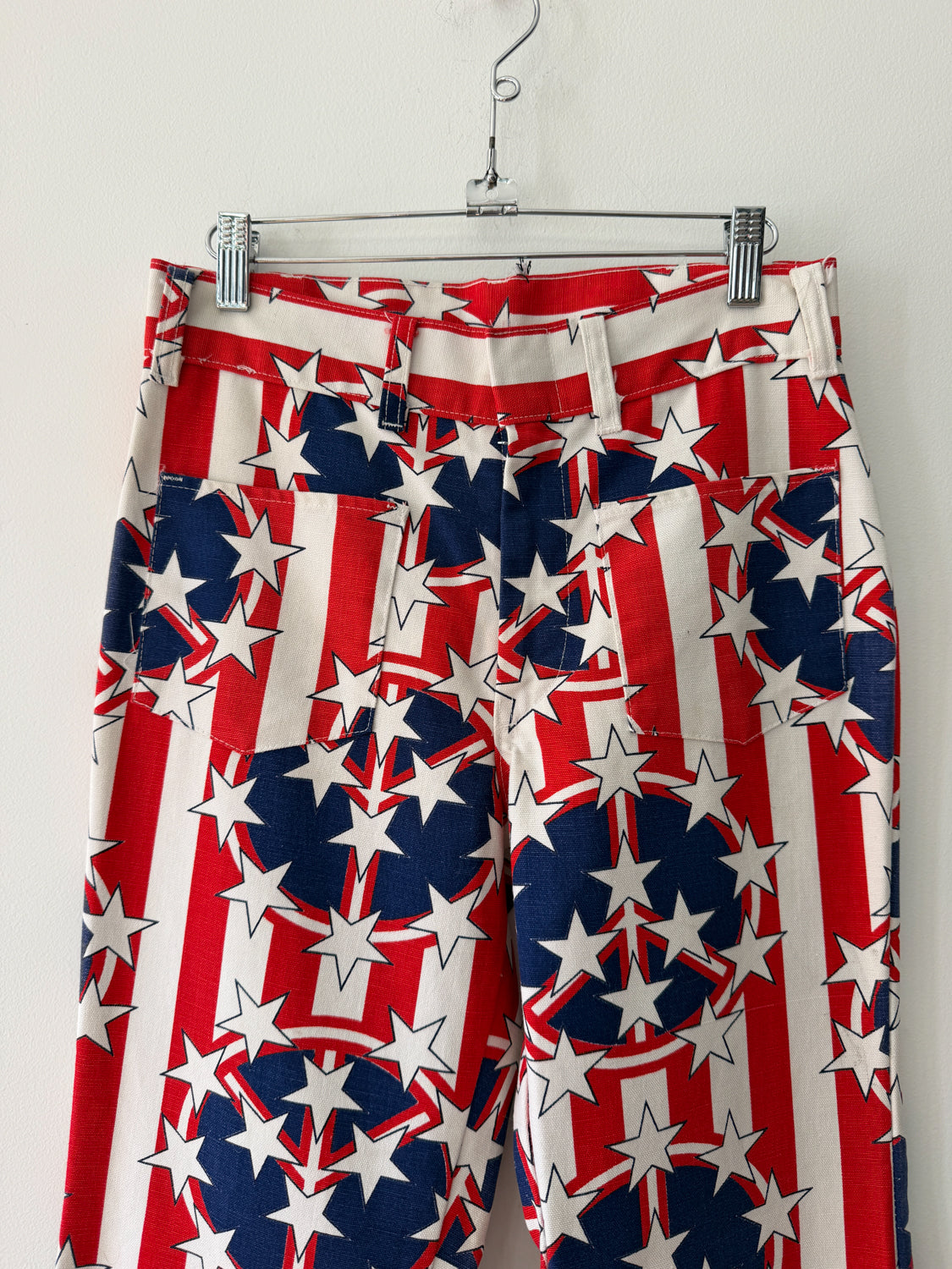 1970s Vintage Peace Sign Protest Stars and Stripes Flare Bellbottom Jeans