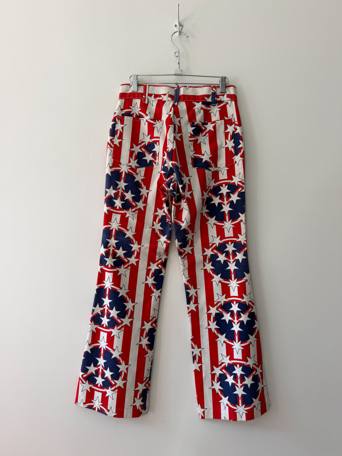 1970s Vintage Peace Sign Protest Stars and Stripes Flare Bellbottom Jeans