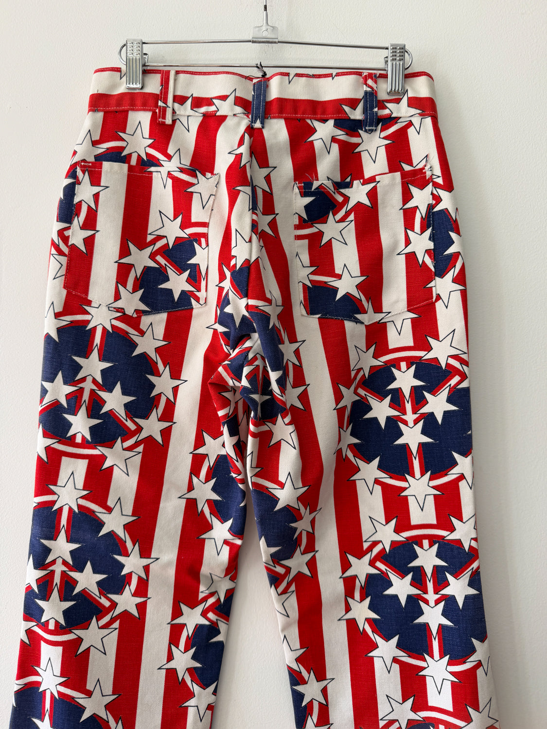 1970s Vintage Peace Sign Protest Stars and Stripes Flare Bellbottom Jeans