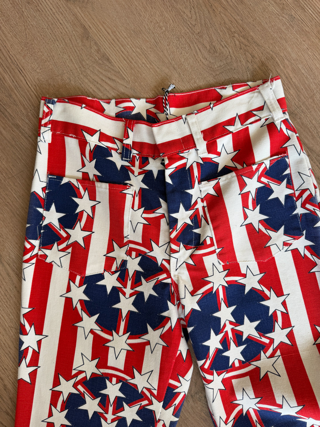 1970s Vintage Peace Sign Protest Stars and Stripes Flare Bellbottom Jeans