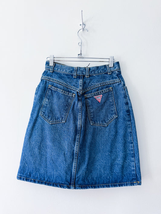 1990s Vintage Georges Marciano for Guess Denim Medium Wash Jean Skirt