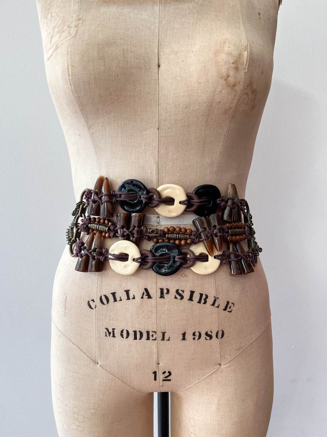 1990s Vintage Bronze Tone Bohemian Beaded Statement Belt