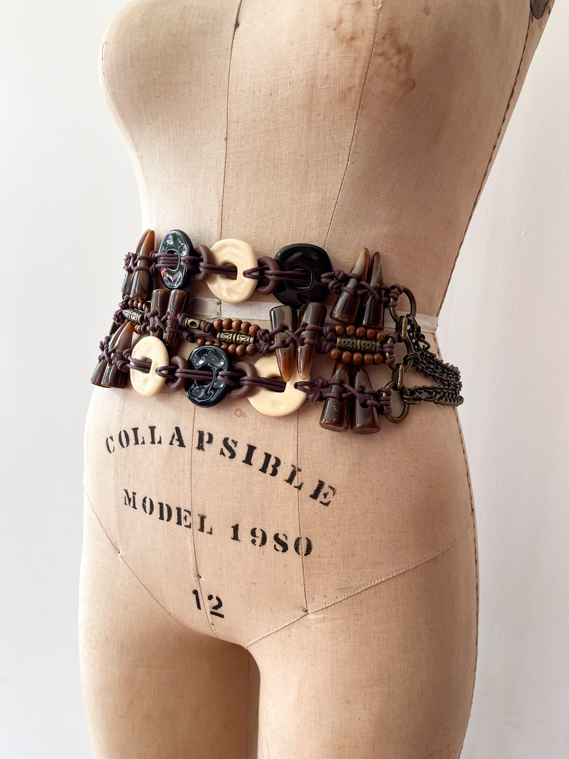 1990s Vintage Bronze Tone Bohemian Beaded Statement Belt