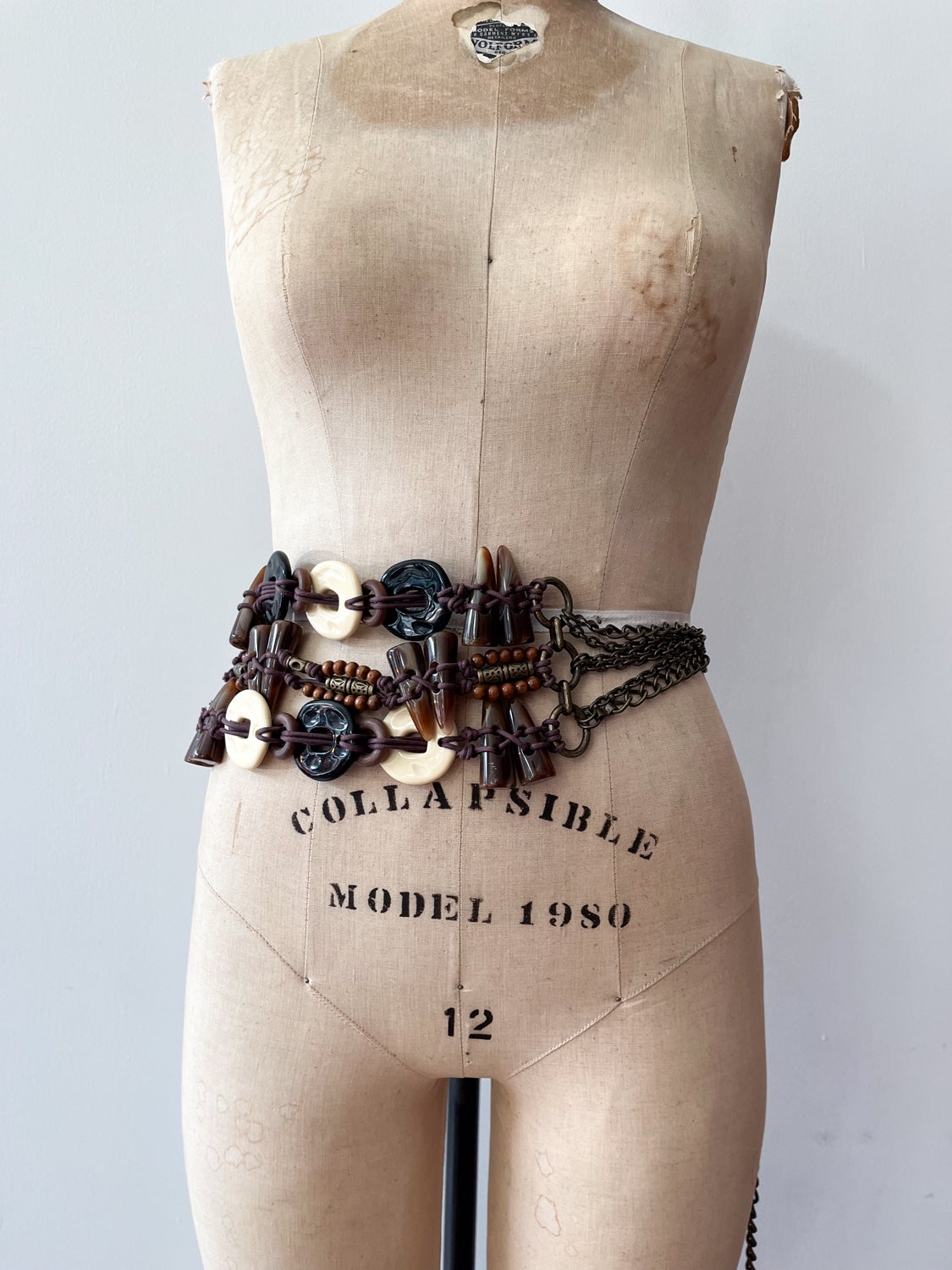 1990s Vintage Bronze Tone Bohemian Beaded Statement Belt