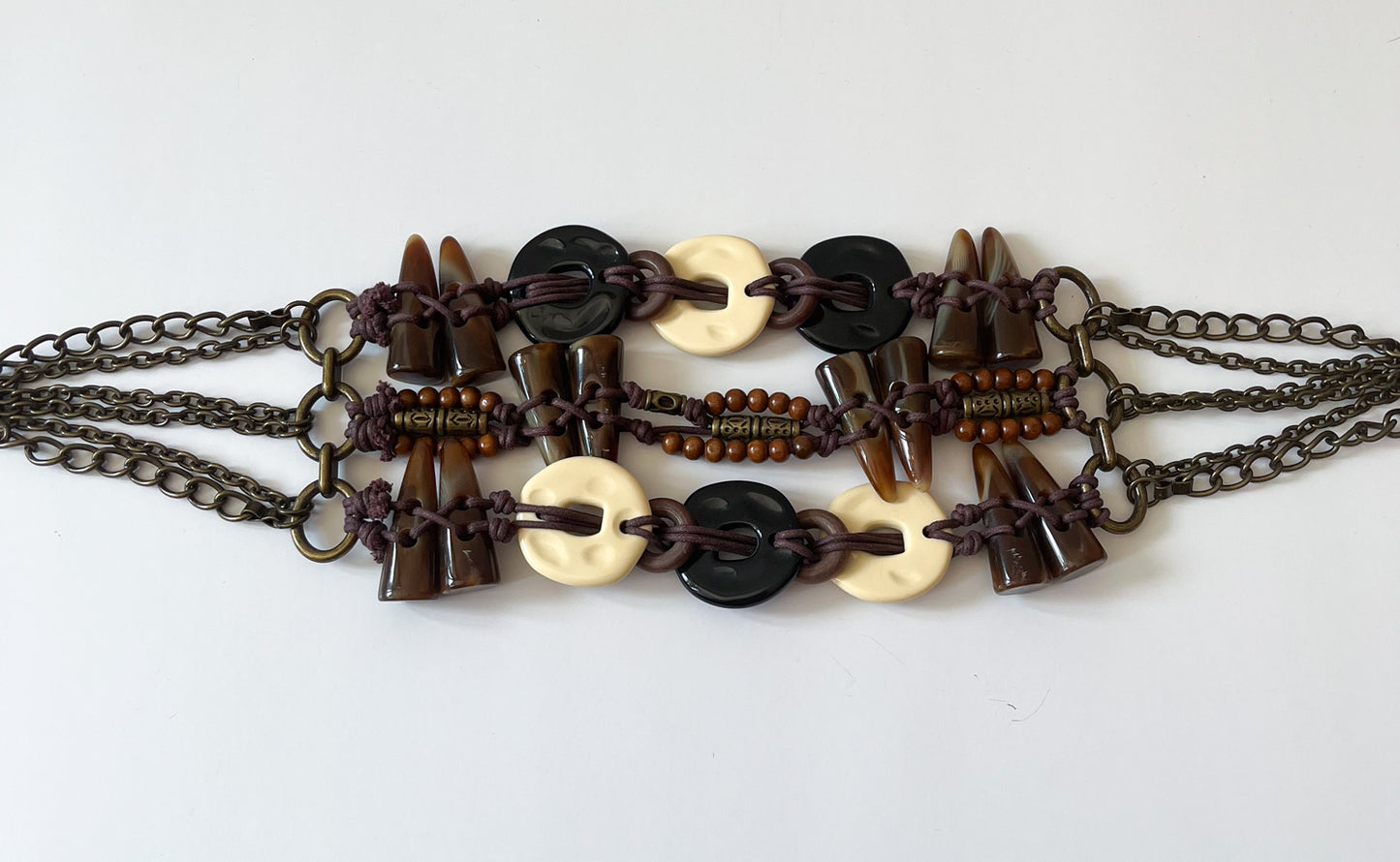 1990s Vintage Bronze Tone Bohemian Beaded Statement Belt