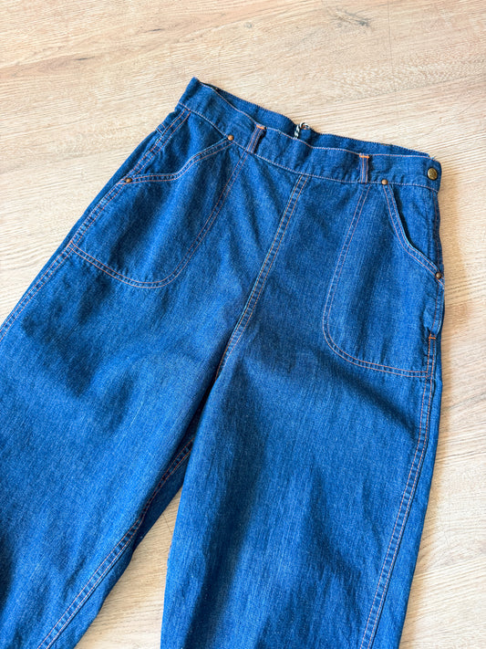 1950s Vintage Side Zip Medium Wash "Universal Chicago Stone Cutter" Jeans - 29" Waist
