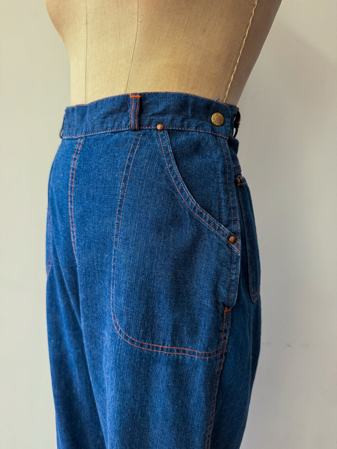 1950s Vintage Side Zip Medium Wash "Universal Chicago Stone Cutter" Jeans - 29" Waist