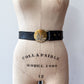 1970s Vintage USA Made Brass Cowboy Western Scene Leather Belt by Oden